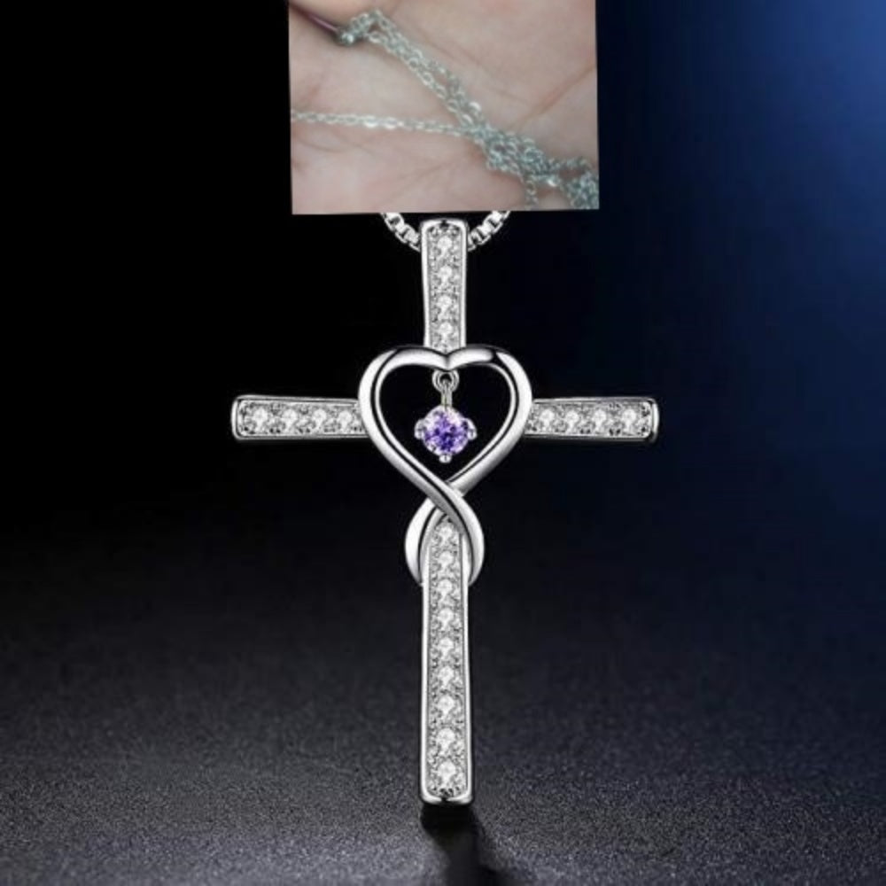 Infinity Love God We Trust Christian Cross Birthstone Crystal Pendant Necklace Colour Gems Zircon Heart Necklace Women Jewelry Gronata