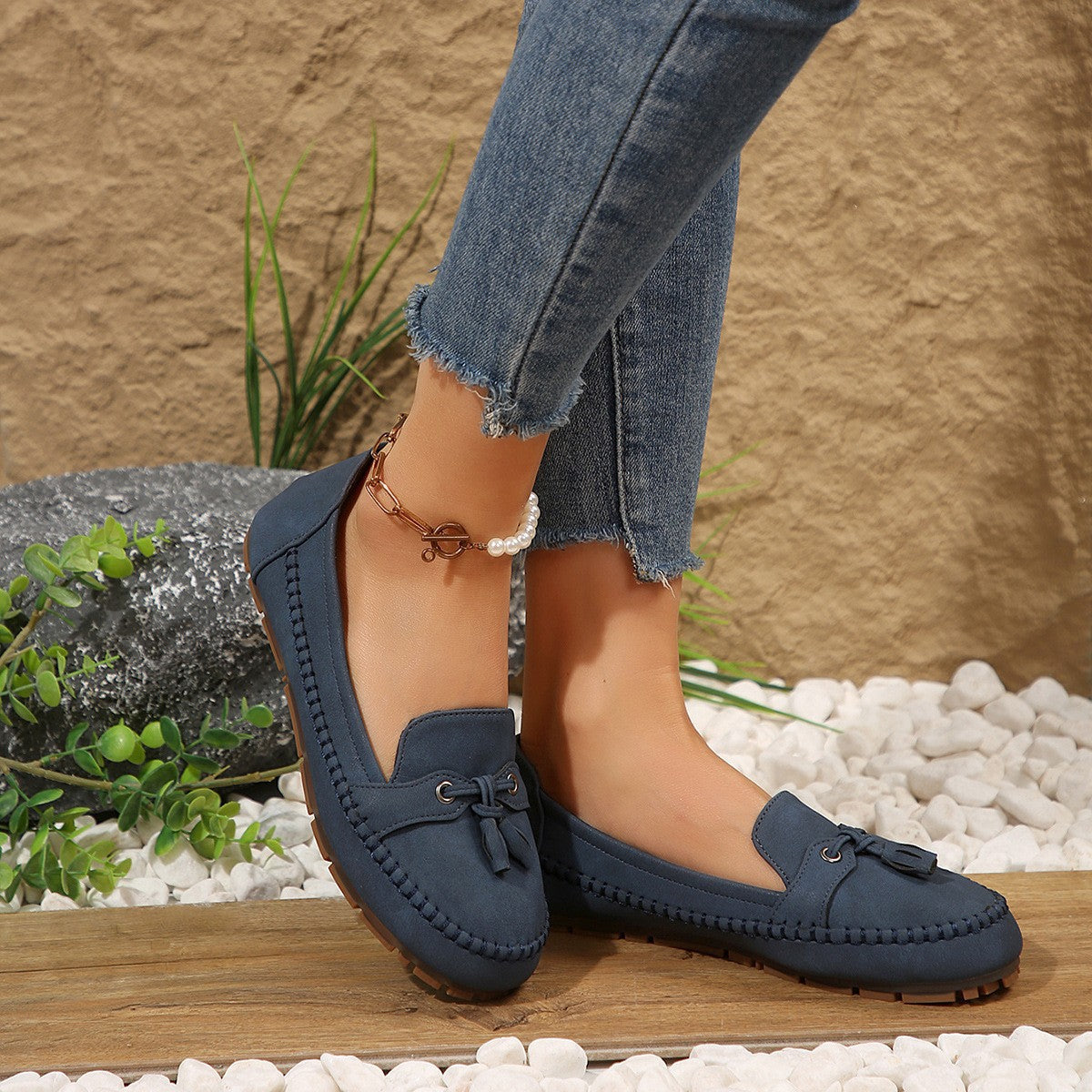 Women's Round Head Loafers Fashion Non-slip Soft Comfortable Flats Shoes Gronata