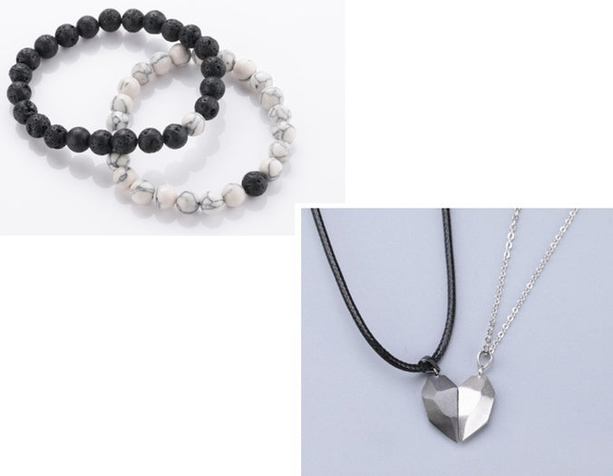 Attractive Wishing Stone Couple Pendant Necklace Ancient Love Token Heart-shaped Electrocardiogram Magnetic Heart Pendant Splicing Necklace Valentine's Day Gift Gronata