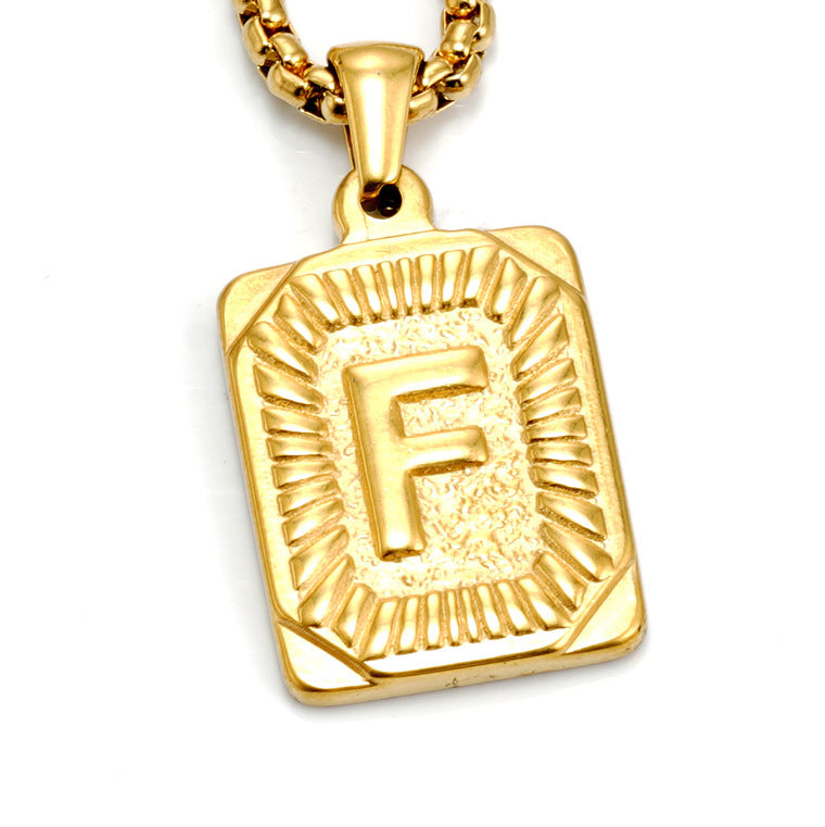 European And American Fashion Men's All-stainless Steel Letter Pendant Gold-plated 18K Titanium Steel Letter Necklace Gronata