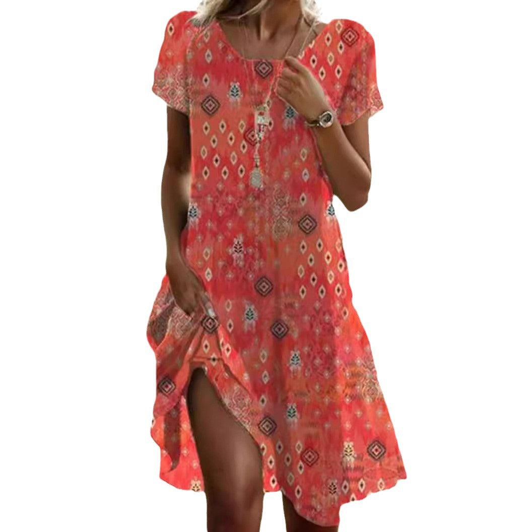 Women's Artistic Ethnic Style Scoop Mid-length Dress Gronata
