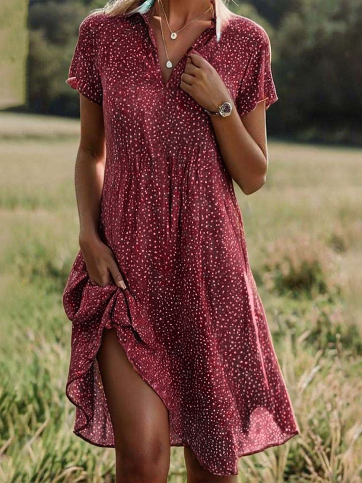 Women's Artistic Ethnic Style Scoop Mid-length Dress Gronata