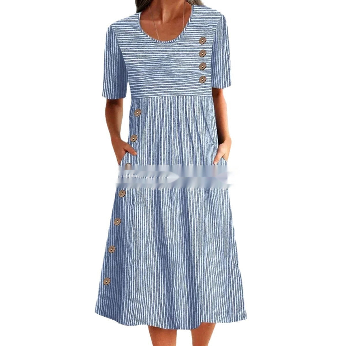 Printed Pocket Button Long Dress Gronata