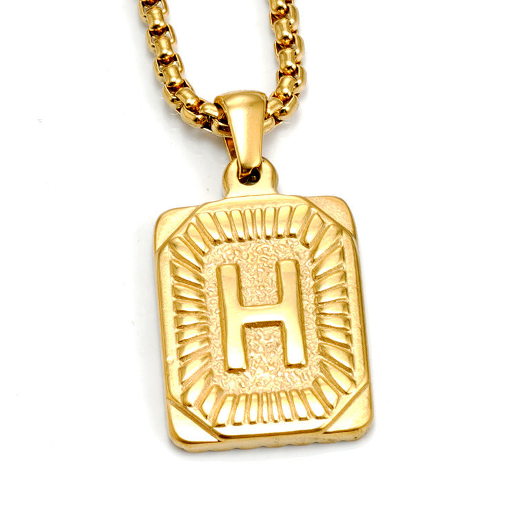 European And American Fashion Men's All-stainless Steel Letter Pendant Gold-plated 18K Titanium Steel Letter Necklace Gronata