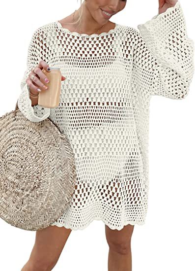 Woven Round Neck Hollow Beach Cover-up Loose Casual Sweater Gronata