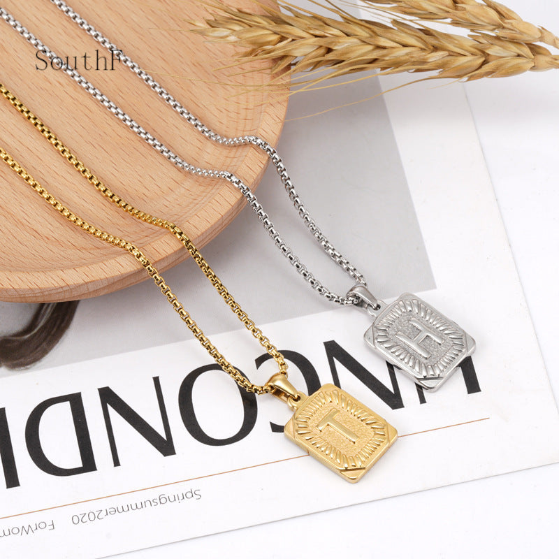 European And American Fashion Men's All-stainless Steel Letter Pendant Gold-plated 18K Titanium Steel Letter Necklace Gronata