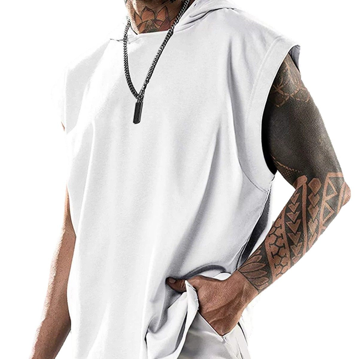 Summer Mens Sleeveless Loose Fitness Hooded Sports Vest Gronata