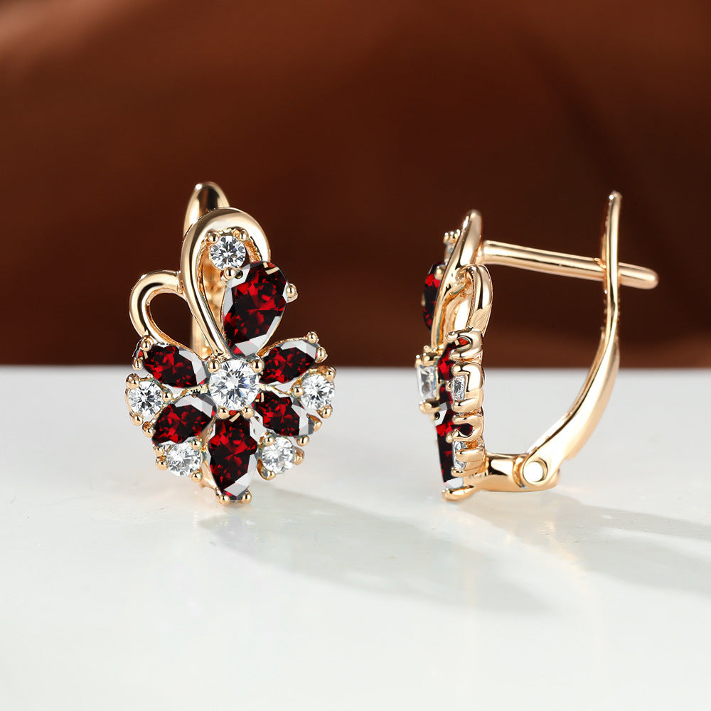 Rose Ring Colorful Flower Drop-shaped Zircon Earrings Gronata