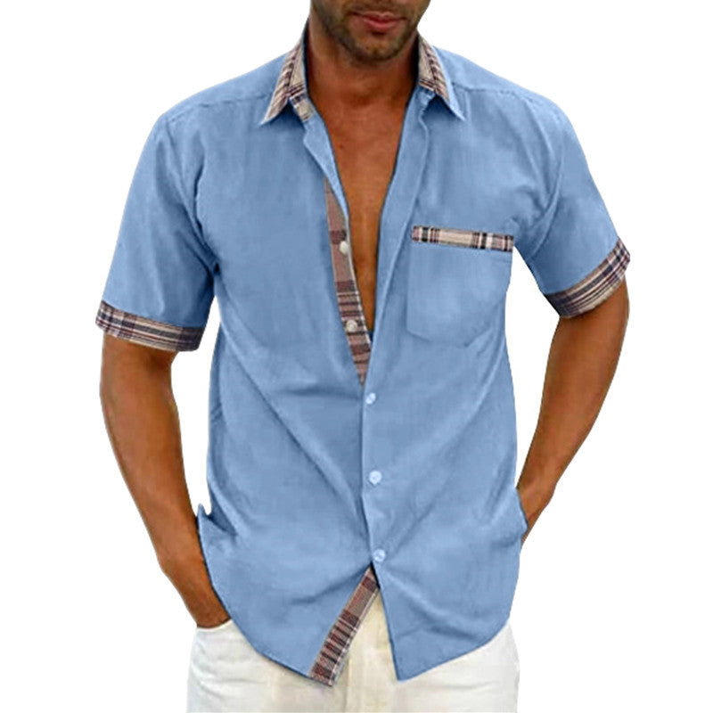 Men's Short Sleeve Contrast Fashion Button-Up Shirt Gronata