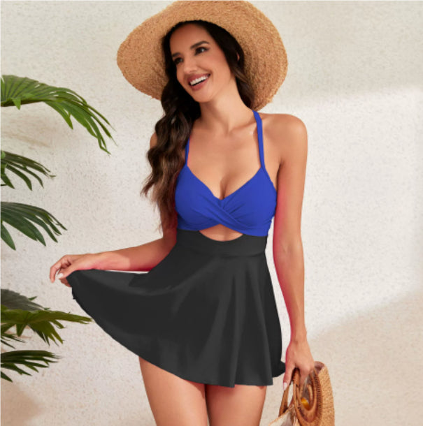 Cutout Sling Bikini Chest Pad Skirt One-piece Swimsuit Gronata