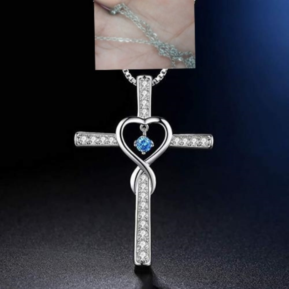 Infinity Love God We Trust Christian Cross Birthstone Crystal Pendant Necklace Colour Gems Zircon Heart Necklace Women Jewelry Gronata