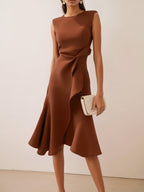 Women's Sleeveless Round Neck Red Temperament Dress Gronata