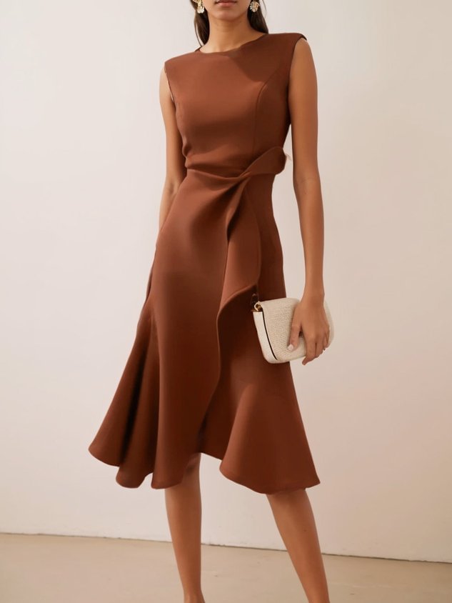 Women's Sleeveless Round Neck Red Temperament Dress Gronata