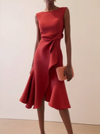 Women's Sleeveless Round Neck Red Temperament Dress Gronata