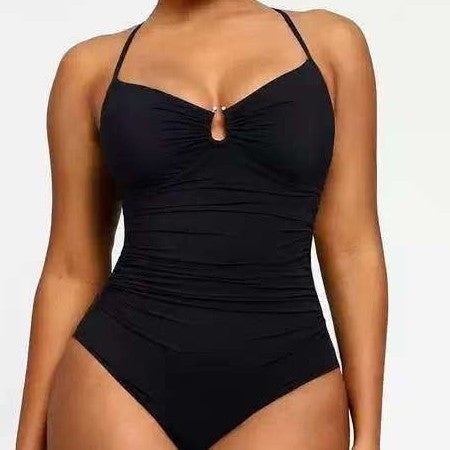 Solid Color Fashion Slim Fit Slimming One-piece Women's Double-shoulder Strap Swimsuit Gronata