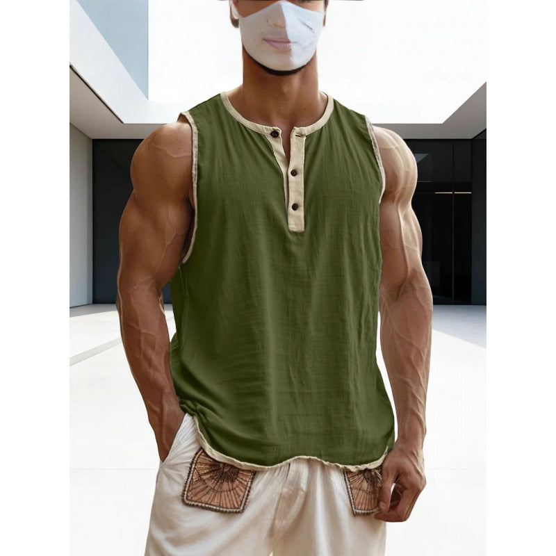 Men's Cotton-Linen Sleeveless Fitness Casual Trendy Tank Top Gronata