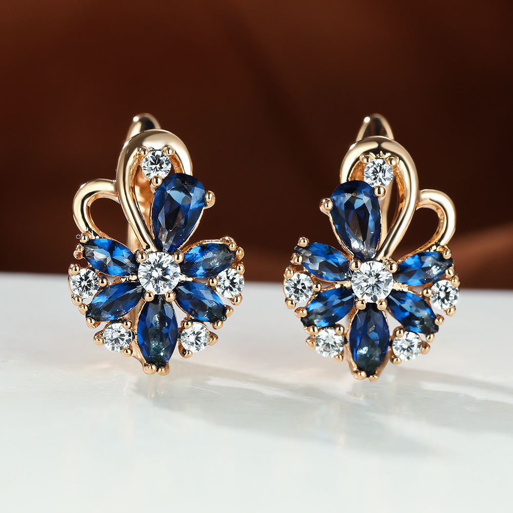 Rose Ring Colorful Flower Drop-shaped Zircon Earrings Gronata