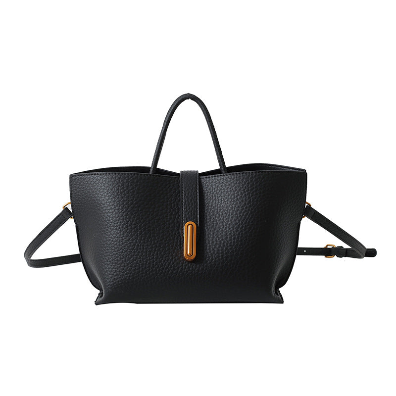 INS Litchi Pattern Shoulder Bag Fashion Zipper Bucket Bag High Capacity Totes Handbag For Women Gronata