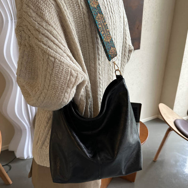 Women's Shoulder Bag With Ethnic Style Wide Shoulder Strap Ins Large Capacity Bucket Crossbody Bags Fashion Handbag Gronata