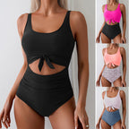 One-piece Female Stitching Contrast Color Strap Covered Belly Swimsuit Gronata