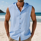 Mens Sleeveless Linen Hooded Shirt Gronata