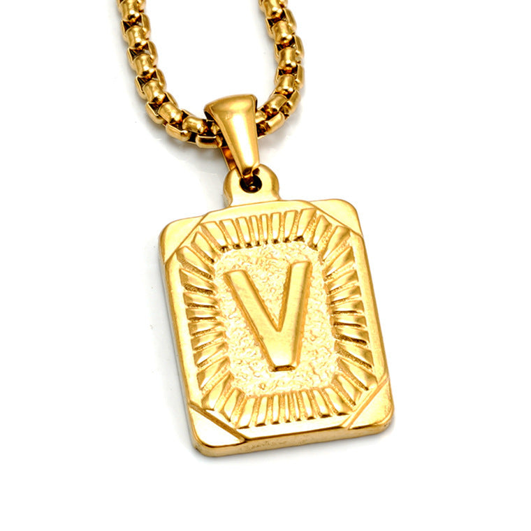 European And American Fashion Men's All-stainless Steel Letter Pendant Gold-plated 18K Titanium Steel Letter Necklace Gronata