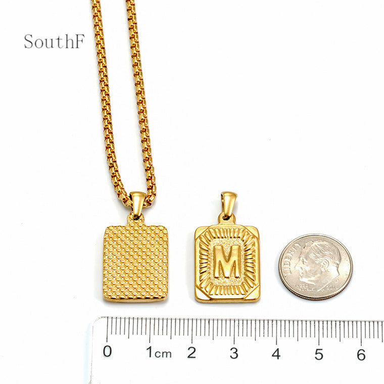 European And American Fashion Men's All-stainless Steel Letter Pendant Gold-plated 18K Titanium Steel Letter Necklace Gronata