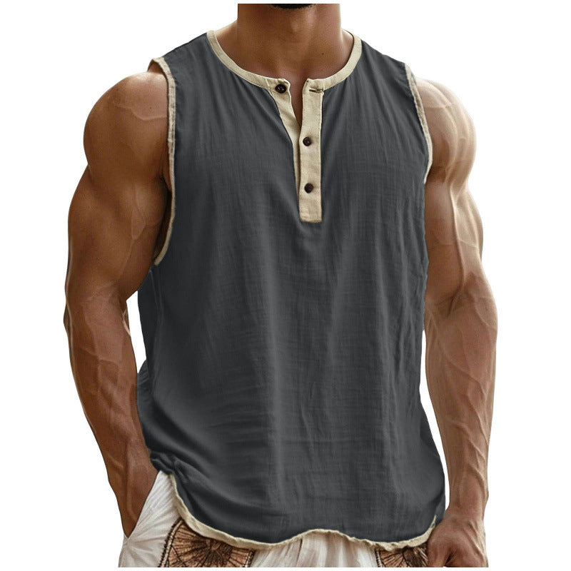 Men's Cotton-Linen Sleeveless Fitness Casual Trendy Tank Top Gronata