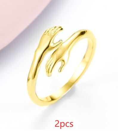 Alloy Simple Hands Hug Ring Opening Adjustable Jewelry Gronata
