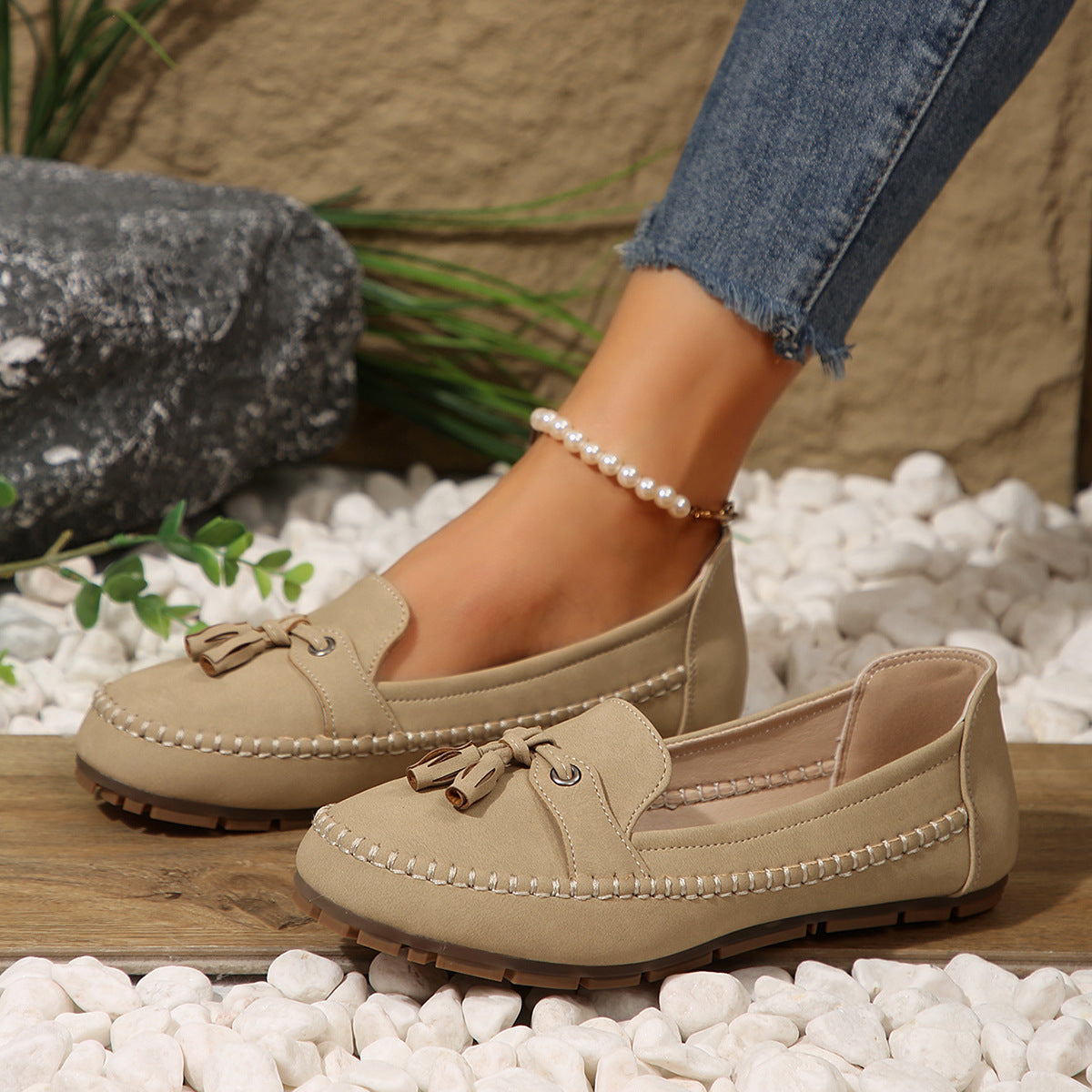 Women's Round Head Loafers Fashion Non-slip Soft Comfortable Flats Shoes Gronata