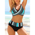 Striped Tie Dye Cutout Sexy High Waist Bikini Swimsuit Gronata