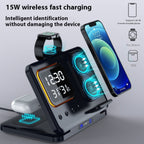 15W Wireless Chargers Stand 5 In1 LED Digital Alarm Clock Fast Charging Dock Station Gronata