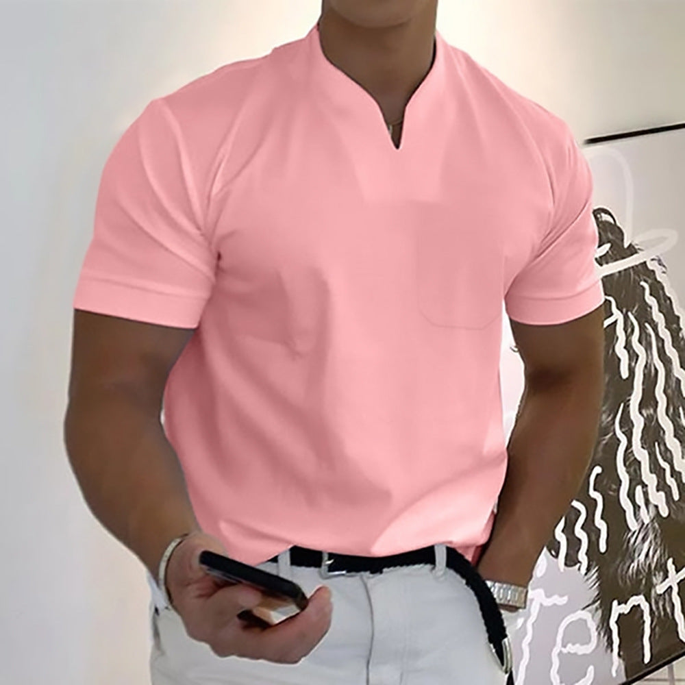 Summer Short Sleeve Shirt Men Fitness Plus Size Sports T-Shirt Elastic Cotton Pocket Gronata
