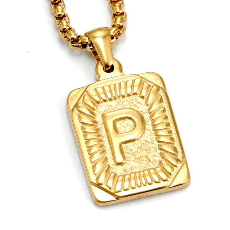 European And American Fashion Men's All-stainless Steel Letter Pendant Gold-plated 18K Titanium Steel Letter Necklace Gronata
