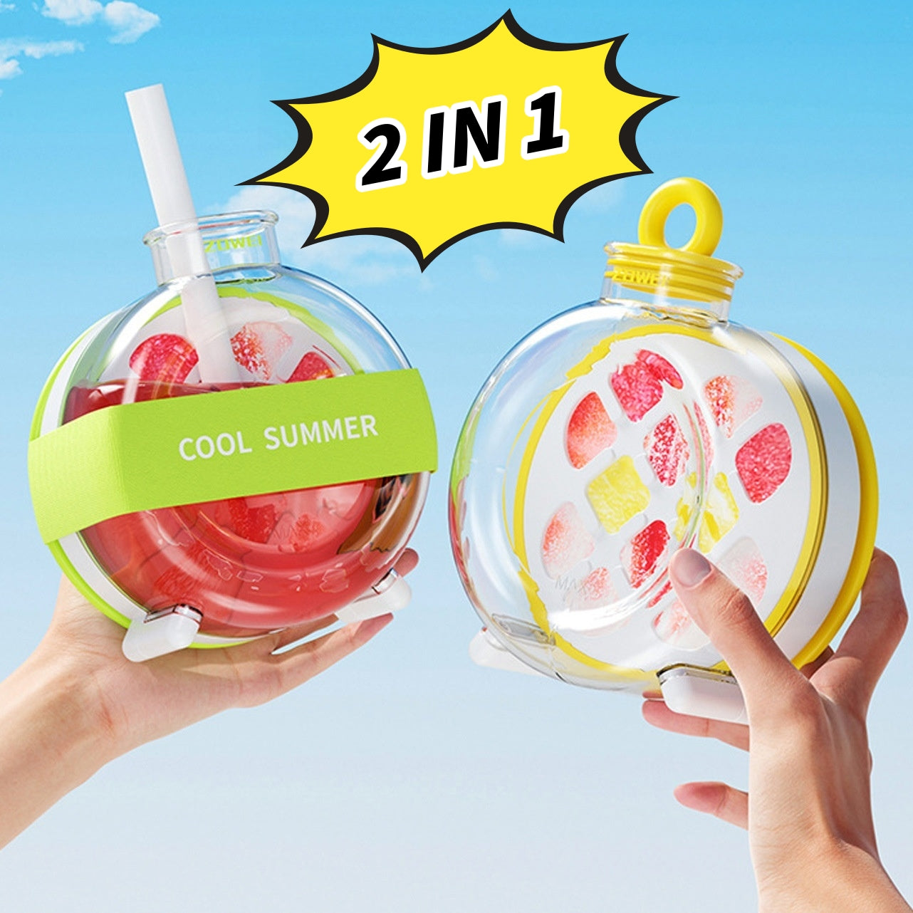 Summer Ice Cube Tray 2 In1 Ice Tray And Water Bottle For Ice Maker Silicone Ice Cube Portable Kettle Reusable Icecup Kitchen Gadgets Gronata