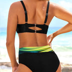 Striped Tie Dye Cutout Sexy High Waist Bikini Swimsuit Gronata