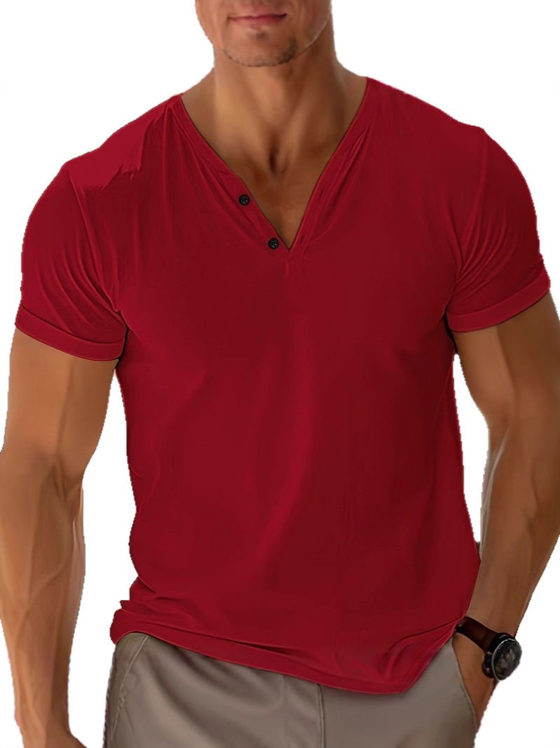 Men's T-shirt Summer Beach Short Sleeve Casual Solid Color Regular Tops Gronata