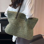 Summer Woven Shoulder Bag Ins Fashion Large Capacity Handbags With Zipper Women's Beach Bags Gronata
