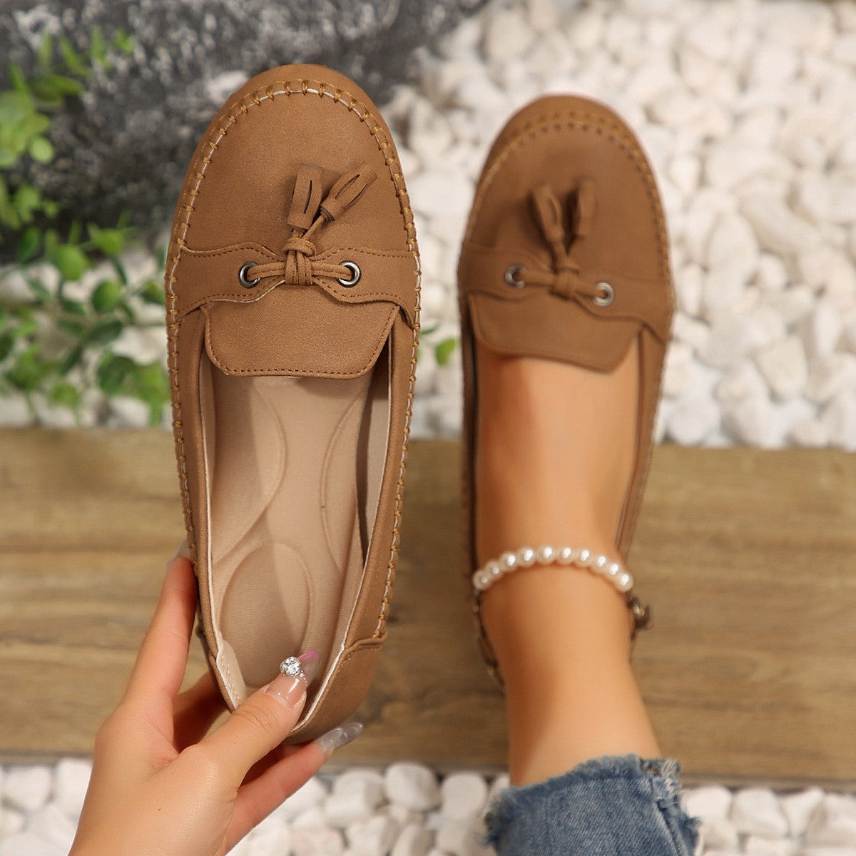 Women's Round Head Loafers Fashion Non-slip Soft Comfortable Flats Shoes Gronata