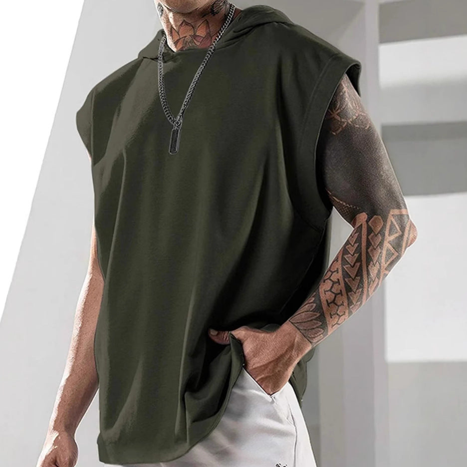 Summer Mens Sleeveless Loose Fitness Hooded Sports Vest Gronata