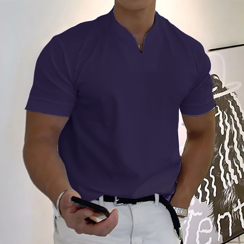 Summer Short Sleeve Shirt Men Fitness Plus Size Sports T-Shirt Elastic Cotton Pocket Gronata