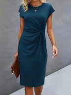 Women's Casual Tight Front Knot Round Neck Mid-length Dress Gronata