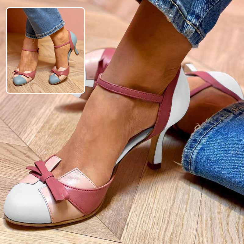 Ins Bow Sandals Summer Color-matching Pointed Toe Buckle High Heels Pumps Women's Shoes Gronata