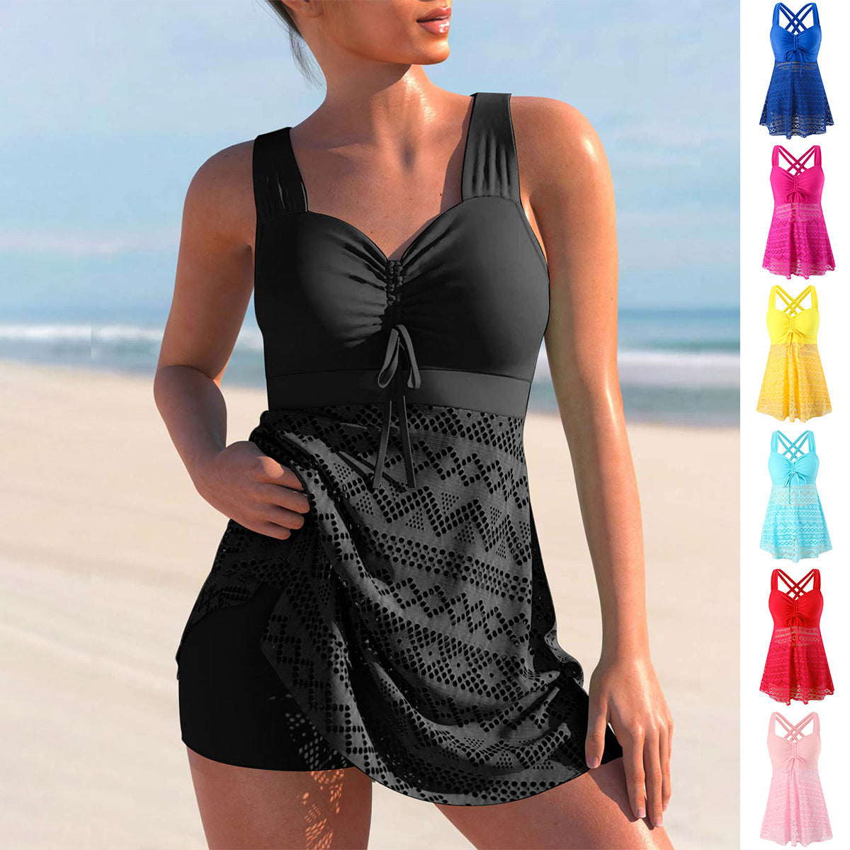 Korean Version Of Solid Color Lace One-piece Swimsuit Gronata