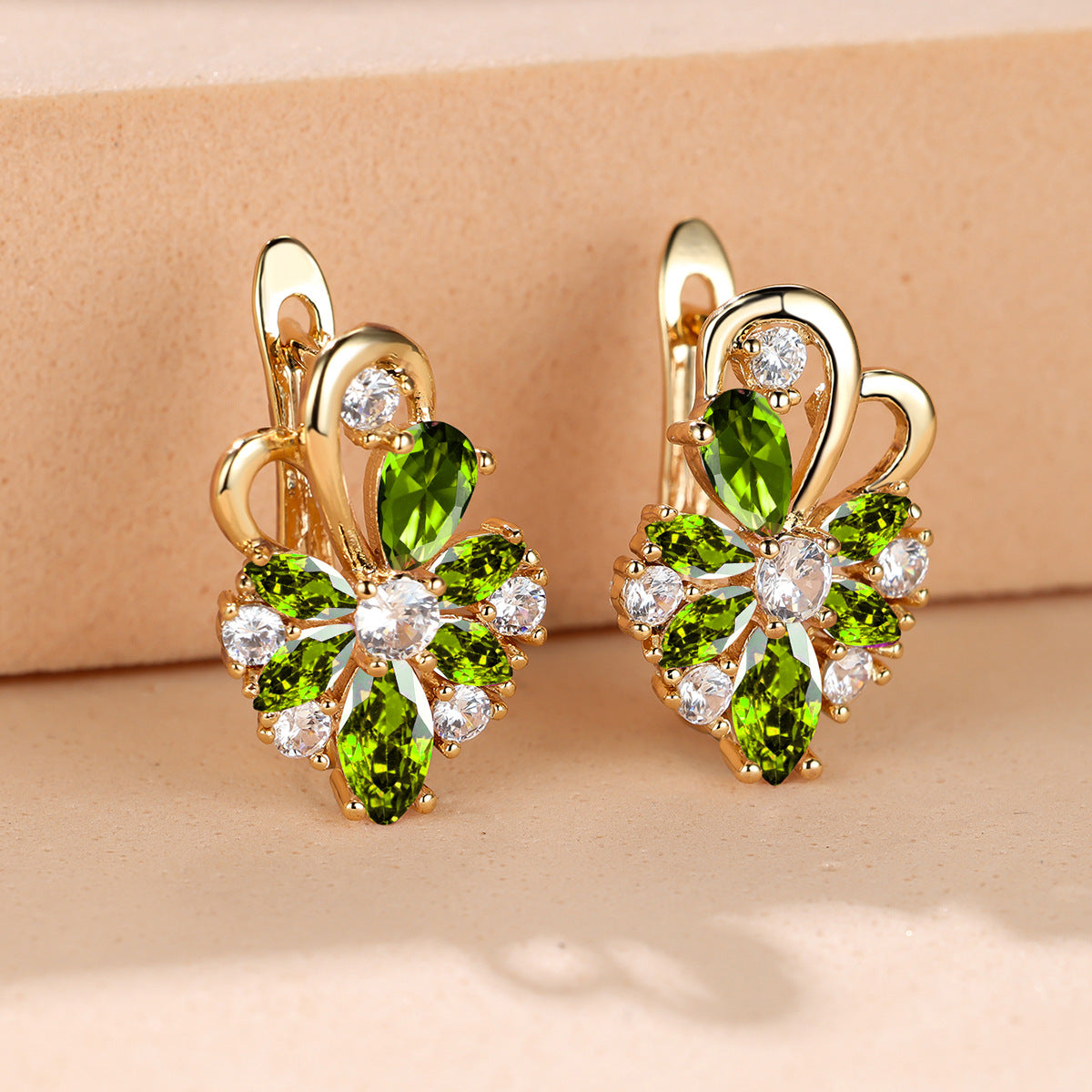 Rose Ring Colorful Flower Drop-shaped Zircon Earrings Gronata