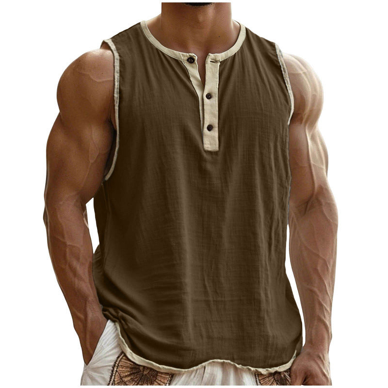 Men's Cotton-Linen Sleeveless Fitness Casual Trendy Tank Top Gronata