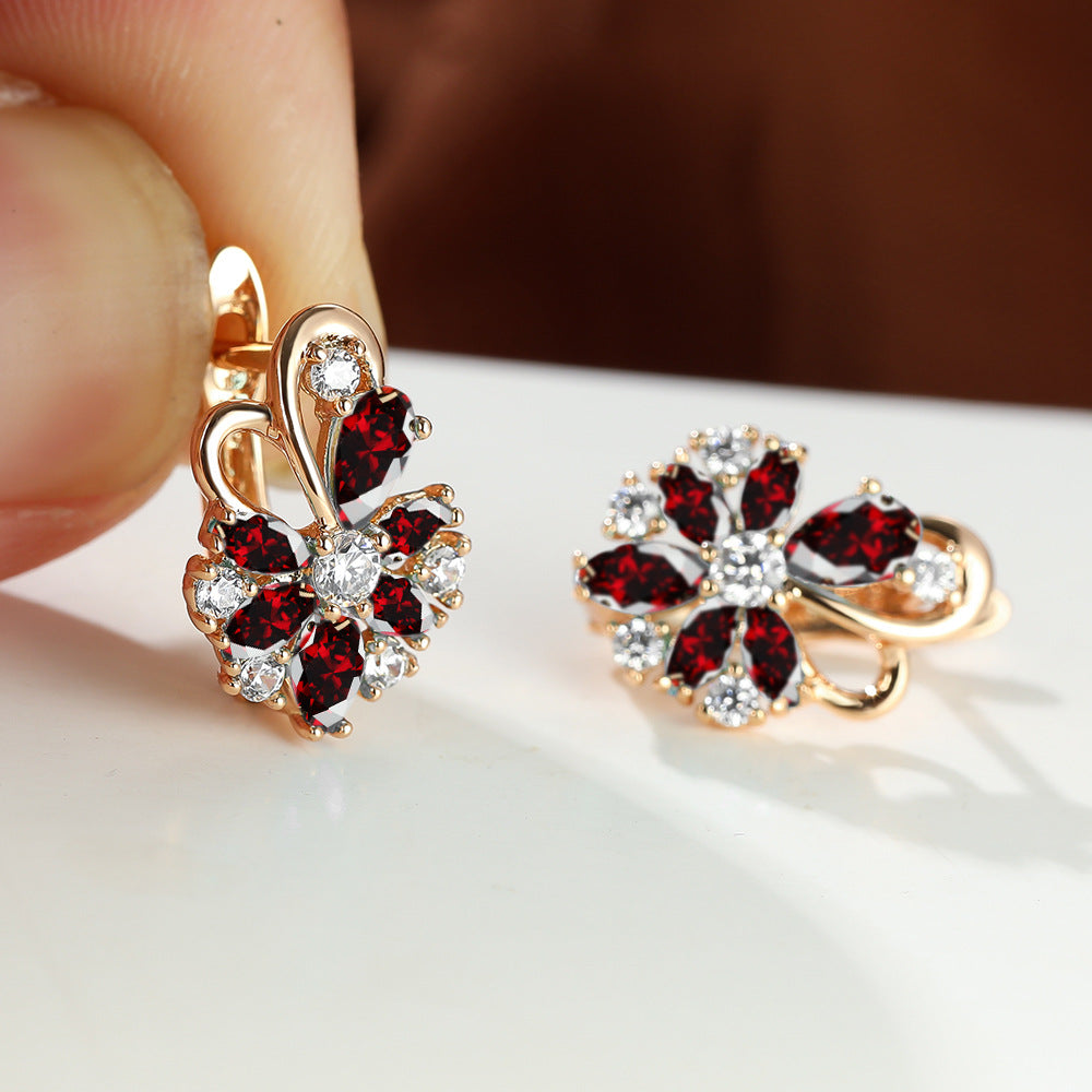 Rose Ring Colorful Flower Drop-shaped Zircon Earrings Gronata