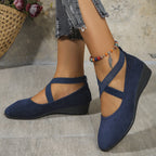 Women's Pointed Toe Wedges Shoes Fashion Cross-straped Flats Casual Pumps Gronata