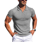 Polo Shirt Lapel V-neck Vertical Striped Short Sleeve Men's T-shirt Gronata