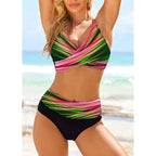 Striped Tie Dye Cutout Sexy High Waist Bikini Swimsuit Gronata